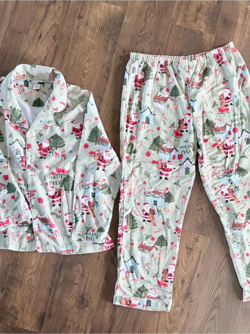 Pottery Barn Christmas Pajama Set Size L Adult North Pole Santa Flannel PJ